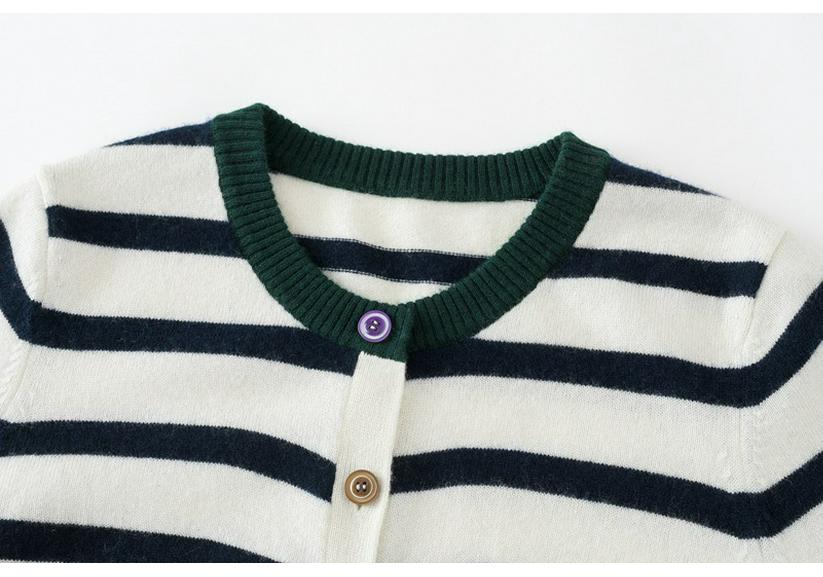 Women's Black & White Striped Single-Breasted Retro Knit Cardigan Sweater
