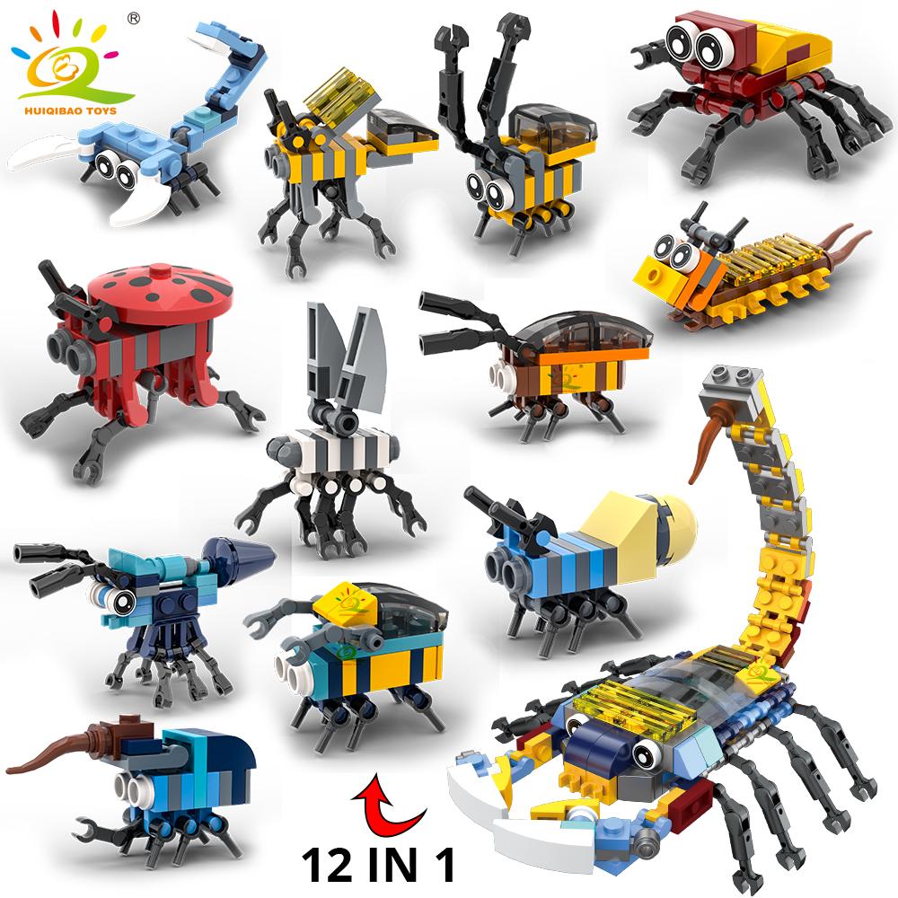 Non-Toxic 12In1 Moc Insect Model Building Blocks Fly Bee City Construction Bricks Set Children Puzzle Assemble Toys For Kids