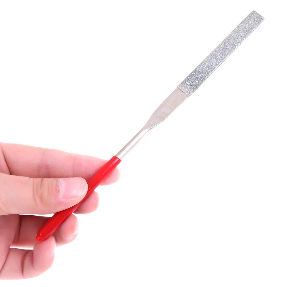 1 Pcs 180Mm Long Art Craft Flat Diamond File Grinding Tool Red Silver Tone