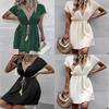 Summer Casual Crochet Vneck Dress With Short Sleeves For Women