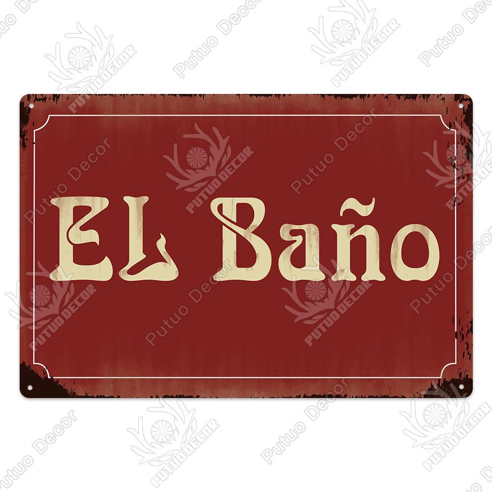 Putuo Decor Spanish Sign Vintage Metal Tin Sign Bar Pub Club Hogarena Bano Man Cave Wall Decor Iron Painting Decorative Plate