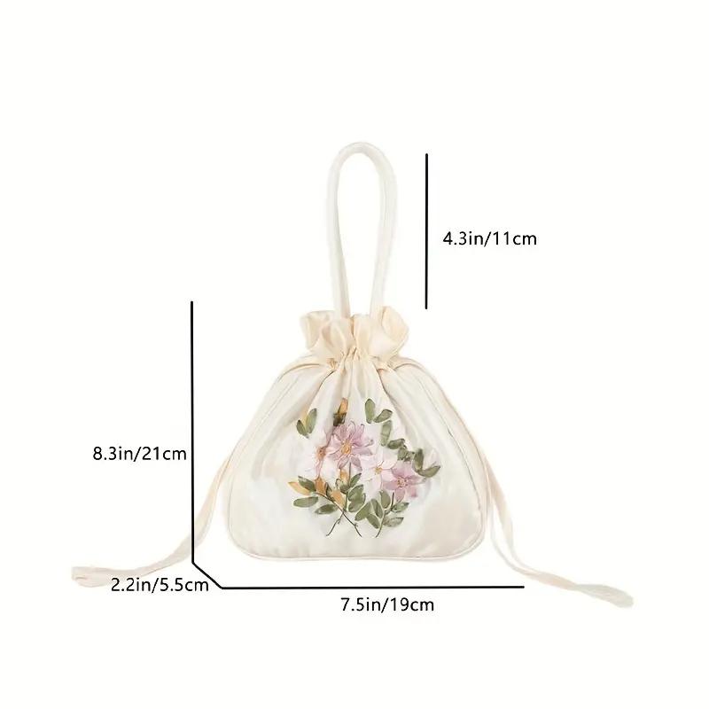 Yogodlns Retro Embroidery Drawstring Bag Flower Pattern Bucket Bag Womens Fashion Handbag Coin Purse