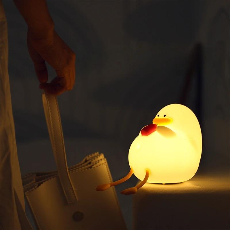 Small Duck Night Light Cartoon USB Charging Lamp Cartoon Silicone Creative Gift for Kid Room Bedroom Bedside Sleep Living Room