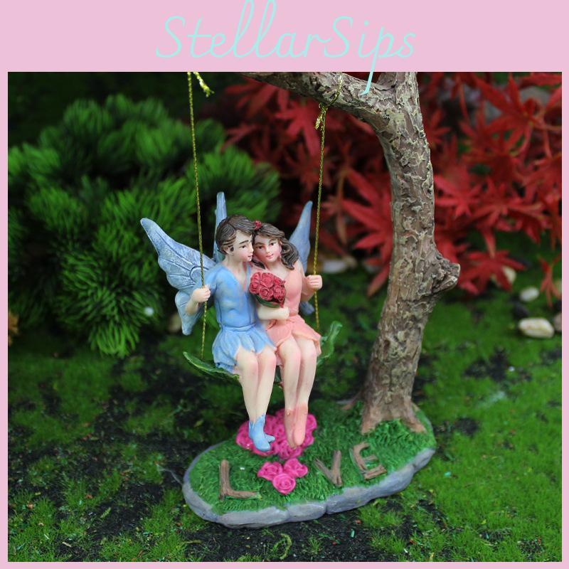 Creative Garden Fairy Couple Swing Resin Figurine Decor