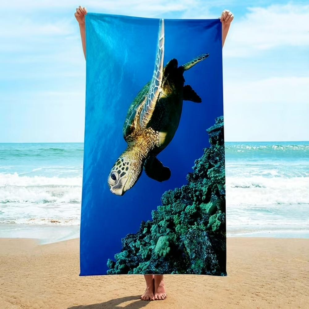 Ocean Turtle Print Quick Dry Beach Towel, Absorbent Sandproof Towel for Summer Swimming Pool Travel Camping Beach
