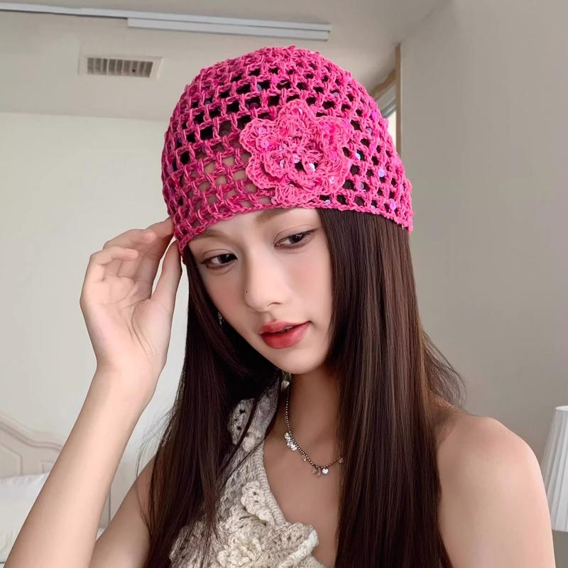 

Ретро Элегантная Цветочная Ажурная Шапка-Свитер Женская Летняя Осенняя Путешествия Фото Атмосфера Универсальная Повседневная Y2K Вязаные Шапки розы красного