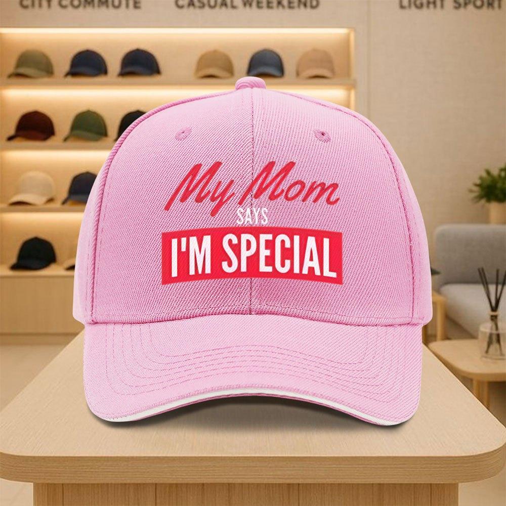 My Mom Says Im Special Black Baseball Cap Polyester Unisex Adjustable Outdoor Sports Casual Hat
