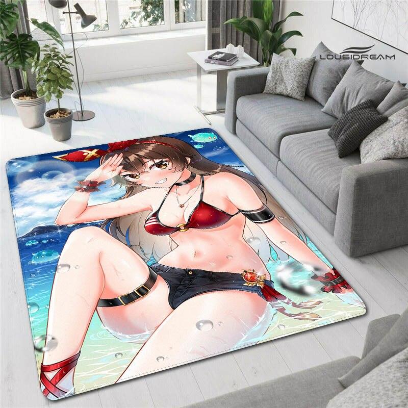 Genshin Spiel Cartoon Druck Teppich Wohnzimmer Schlafzimmer Teppich rutschfeste Fußmatte Kinderspielzimmer Teppich Fotografie Requisiten