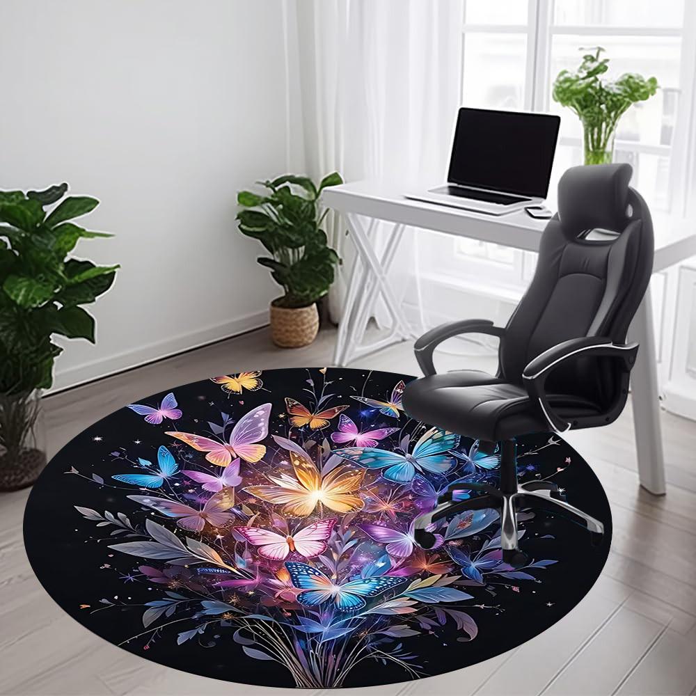 1pc Butterfly Bloom Office Round Area Rug, Mat Suitable ForOffice, Under Office Chairs Bedroom Living Room Home Decor, Room Deco