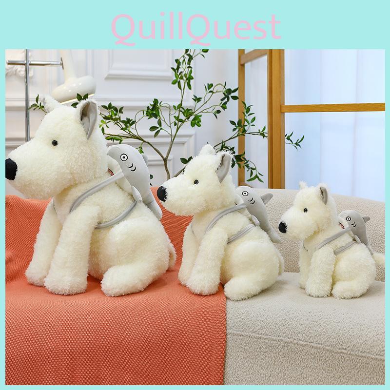 White Highland West Terrier With Shark Scarf Plush Toy Stuffed Animal Dolls