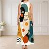 Women Plus Size Sleeveless Round Neck Triple Keyhole Cutout Abstract Print Maxi Dress