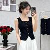 French Retro U-Neck Single-Breasted Sleeveless Slim Vest Solid Color Knitted Vest For Women