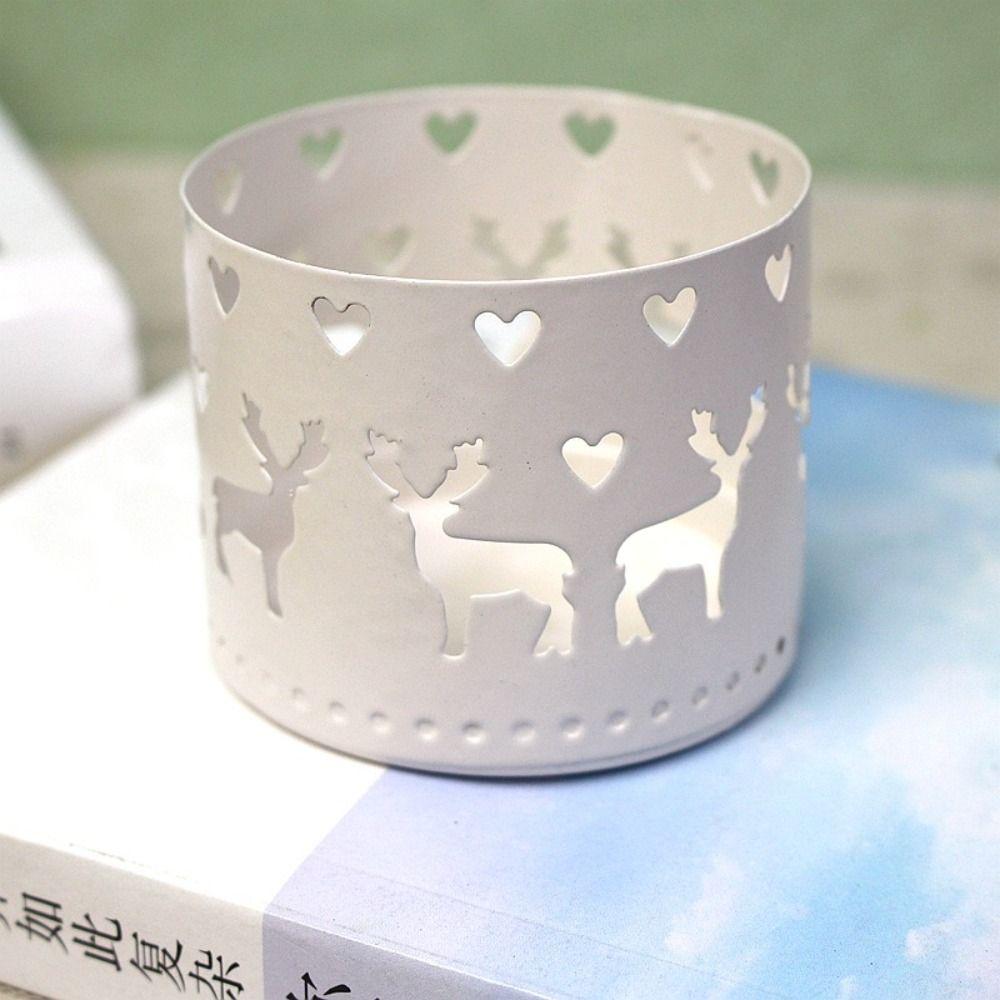 Elk Christmas Candle Holder Snowflake Home Table Ornaments New Hollow Candlestick