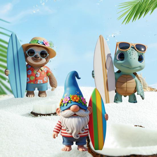 Socha plážového párty zvířete Pryskyřice Surfující lenochod Želva Ozdoba Plážová dovolená Soška gnóma pro domácí dekoraci Stolní počítače Knihovny