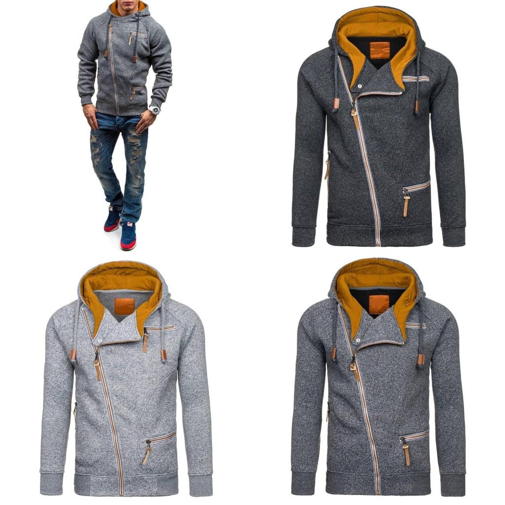 Stylish Men's Casual Solid Color Long Sleeve Zipper Hoodie Sweatshirt For Fall