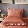 3pcs Bedroom Set High-End Crystal Velvet Bed Skirt Three-Piece Set with Thick Lace Trim, Korean Princess Style Warm and Non-Slip Mattress Cover