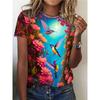 Women's Casual T-shirt with Hummingbird and Tropical Flower Print