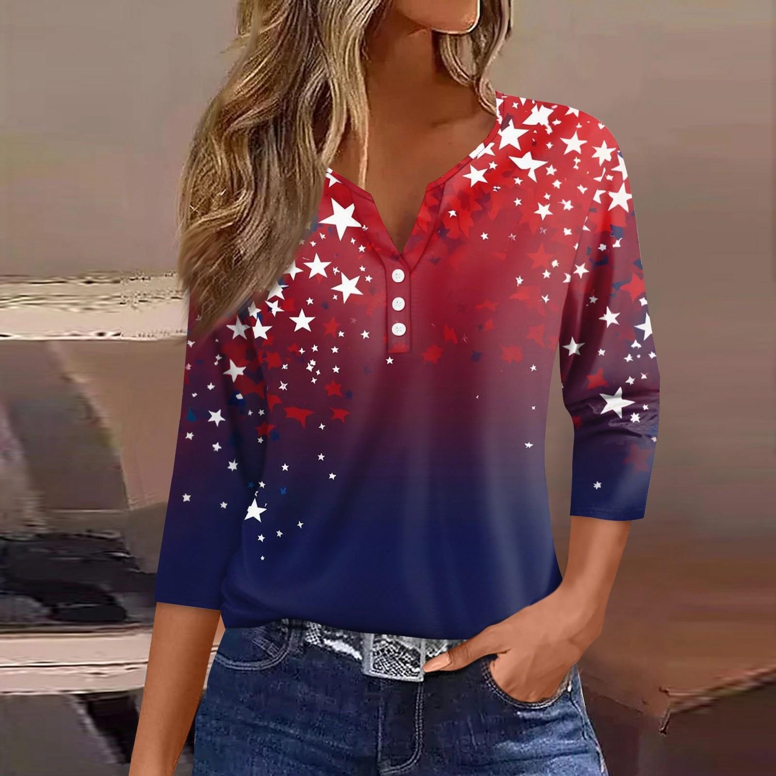 

Жен. Футболка С принтом Пуговицы Рукав 3/4 Повседневные Выходные Мода Классический Классический V-образный вырез Обычный Верх XXXL