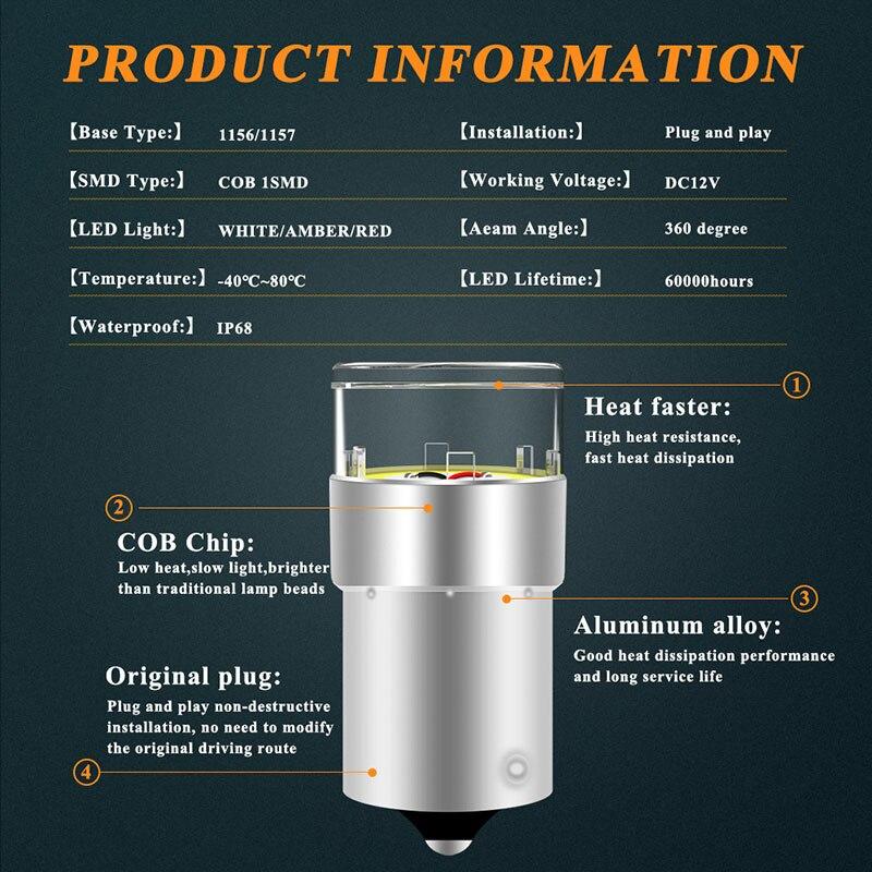 2PCS 1156 BA15S 1157 PY21W BAY15D LED Bulbs COB 1SMD Canbus Led Car Signal Lights Auto Parking Light 12v DRL Universal
