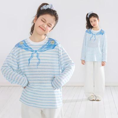 Mucmukn Girls' Striped Textured Cotton Blend Long Sleeve T-Shirt