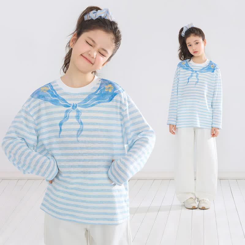 Mucmukn Girls  Striped Textured Cotton Blend Long Sleeve T-Shirt 170