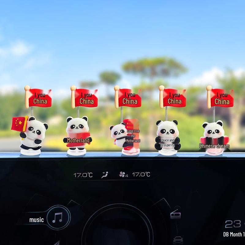 

Patriotic Panda National Day Red Flag Car Ornament for EV Console Multiple Options Available