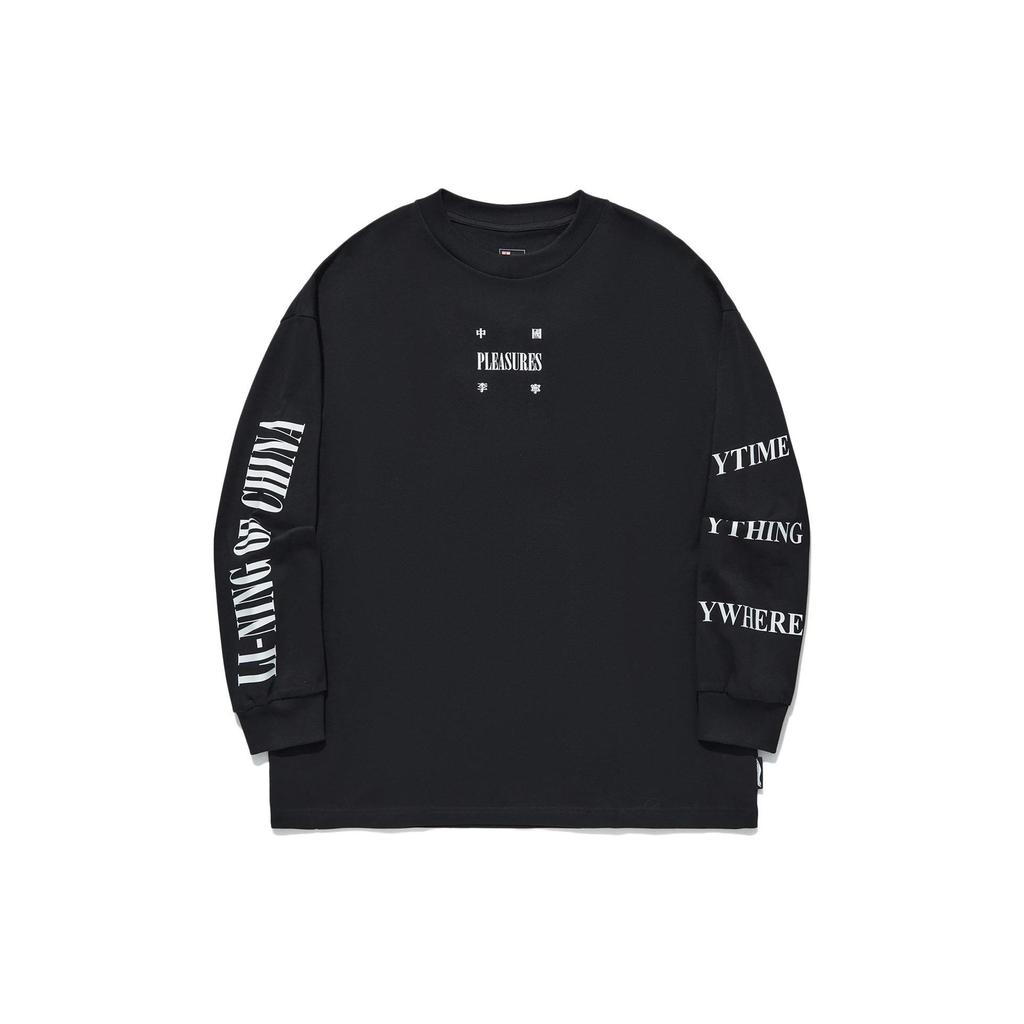 Li Ning X Pleasures Collaboration Letter Print Loose Long Sleeve T-Shirt Unisex T-Shirt Black AHST975-1