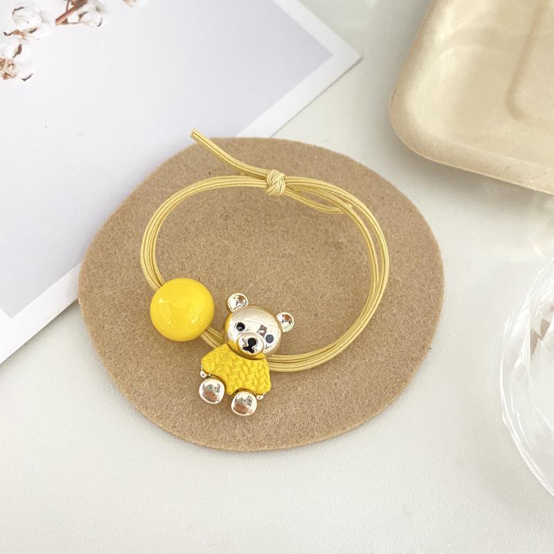 5 Pieces Colorful Bear Head Rope Simple Tie Hair Bear Hair Ring