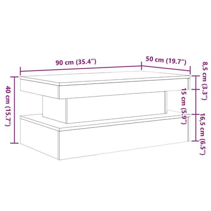 VidaXL Table basse avec lumières LED vieux bois 90x50x40 cm, table d'appoint, table de salon, table latérale, bout de 857714