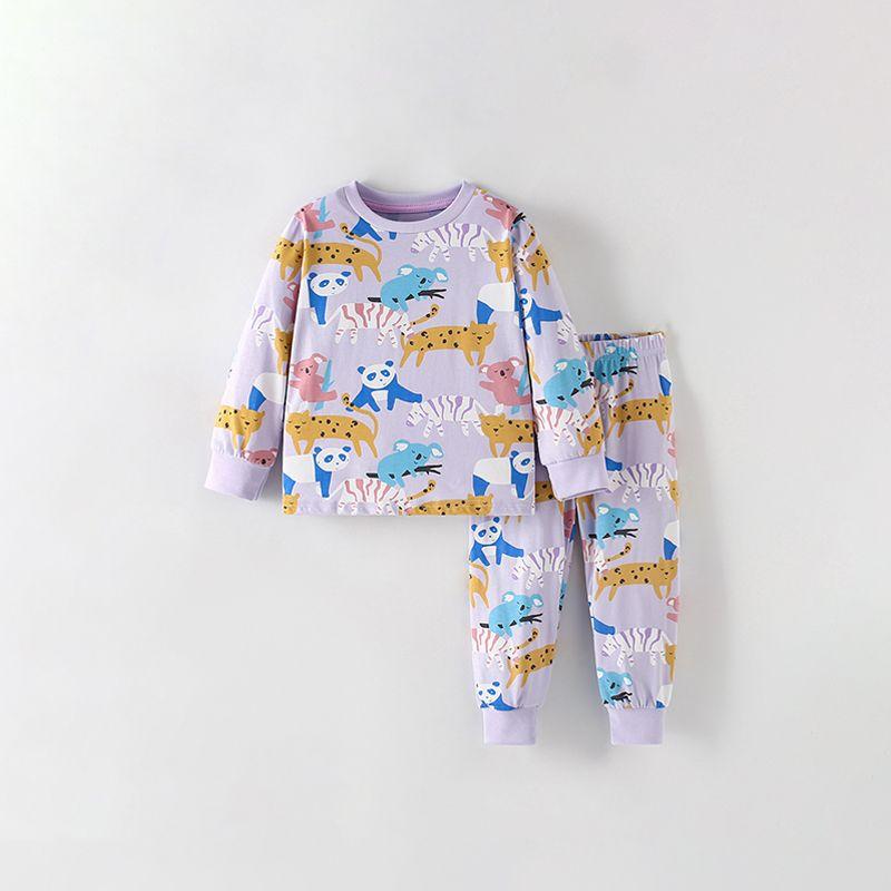 

Комплект домашней одежды для девочки с длинными рукавами, весна-осень, новинка, западный стиль, детский, с круглым вырезом, с принтом, топ, брюки, из чистого хлопка, двухпредметный 9715 130cm