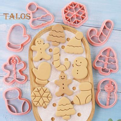8Pcs Christmas Cookie Cutter Food-grade Cartoon Christmas Tree Snowflake Shape Baking Mold for Home Festive