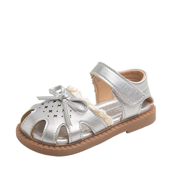 Summer Baby Girl Bow Knot Closed Toe Sandals Princess Soft Sole Toddler Shoes size 22 серебряный