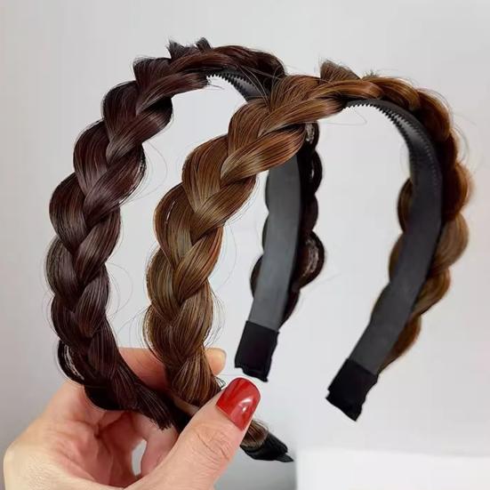 Wig Headband Anti-Slip Tooth Design Fluffy Fishbone Braid Texture Hair Hoop