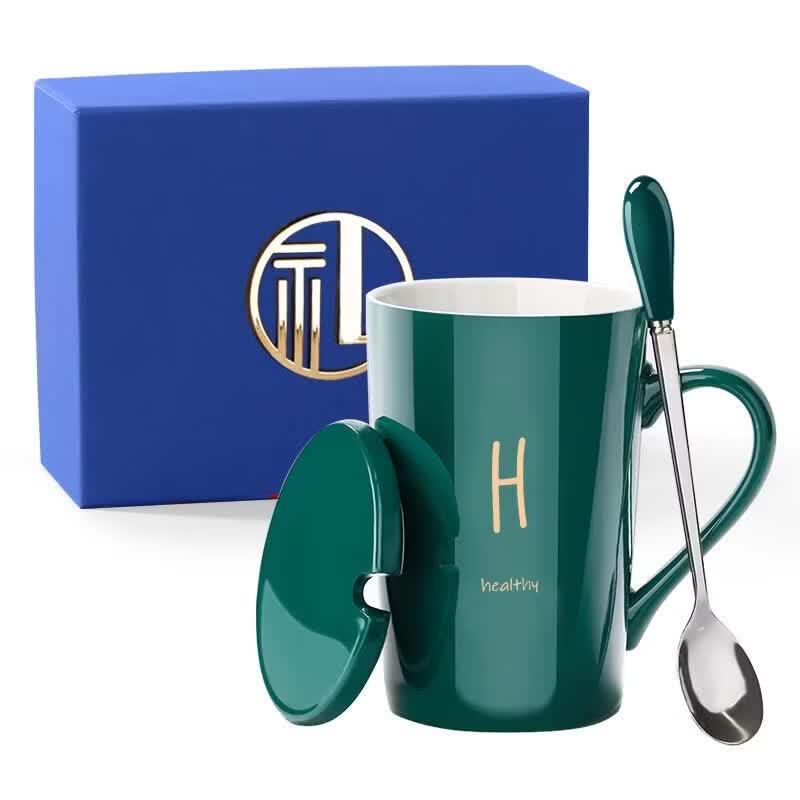 Qiwei Ceramic Mug with Lid and Spoon