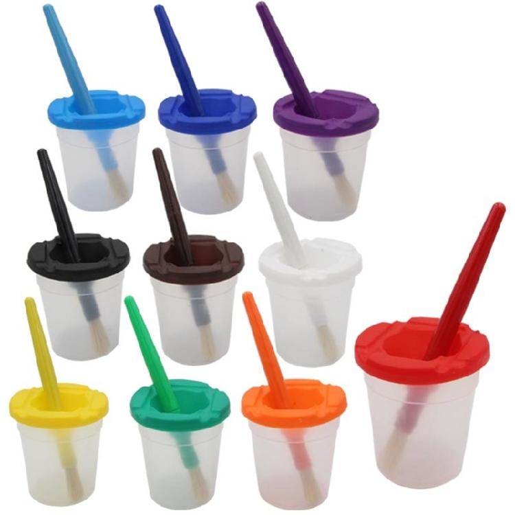 

10Pcs Watercolor Brush Washing Cups with Lids Spill Prevention Plastic Paint Brush Cleaner Cup and Art Brush Set for Kid 1
