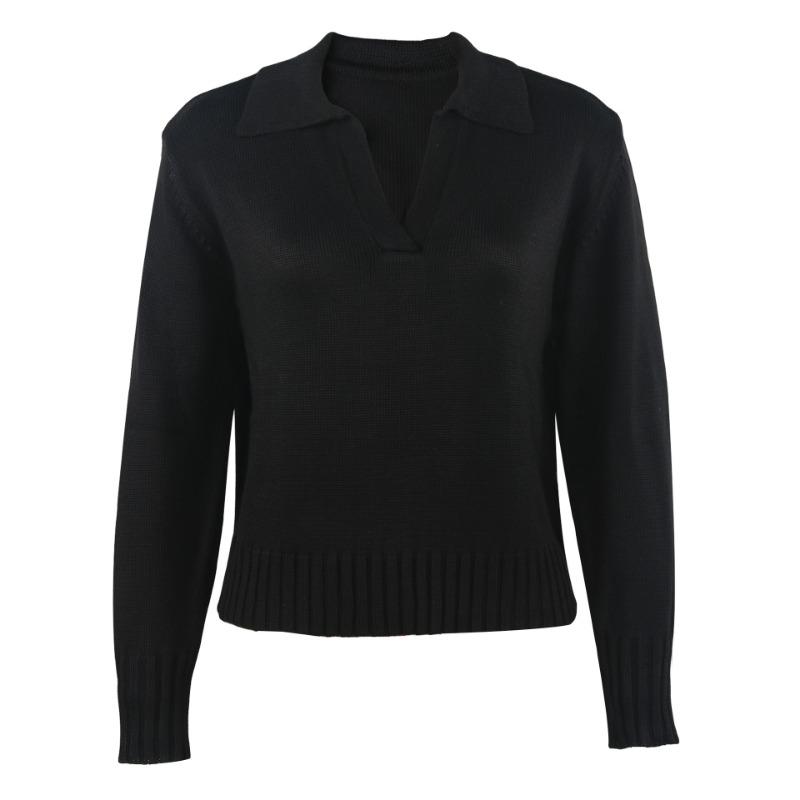 Kołnierzyk polo Luźny sweter damski swobodny dzianinowy sweter z długim rękawem Ciepły jednolity kolor Top Prosty dojazd Modny swobodny sweter Jesień Zima