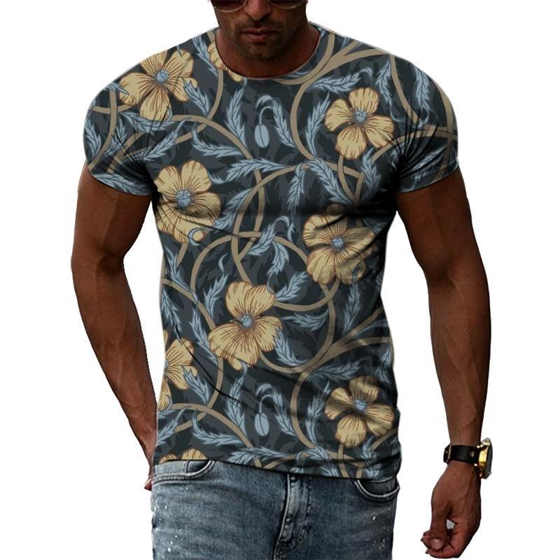 

Мужские футболки с 3D винтажным принтом растений и цветов в стиле кэжуал бохо с короткими рукавами - Мягкая полиэстеровая ткань средней эластичности Летняя одежда свободного кроя 6XL
