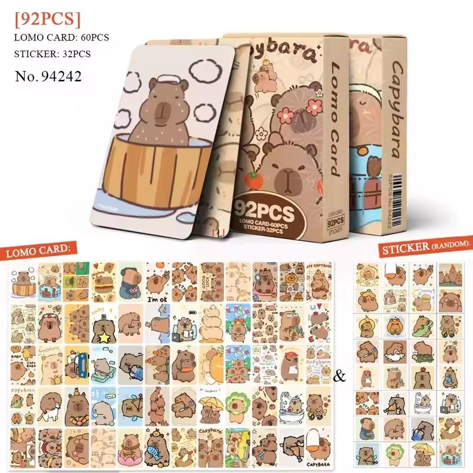 92pcs Anime Capybara Lomo Fun Collection Card Puppet Gate Secret Water Porpoise Cute Strange Cosplay Sticker
