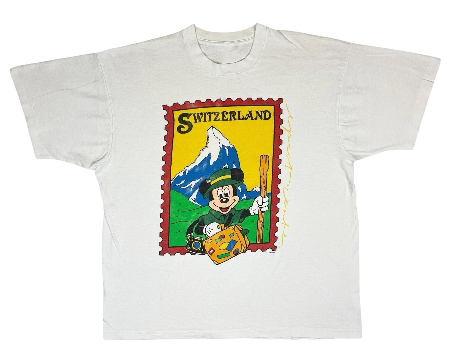 Дисней 90-х Швейцария Эпкот Микки Маус Футболка Швейцарские Альпы Поход Штамп Перепечатка XL