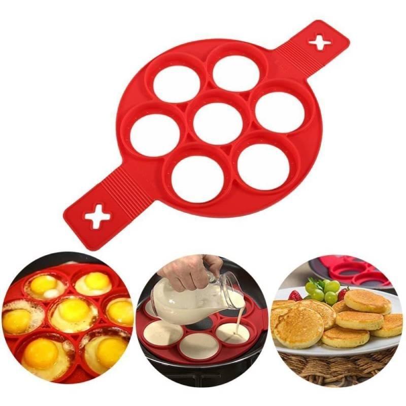 High-quality Red Silicone Egg Ring With Seven Holes For Perfectly Shaped Eggs And Pancakes