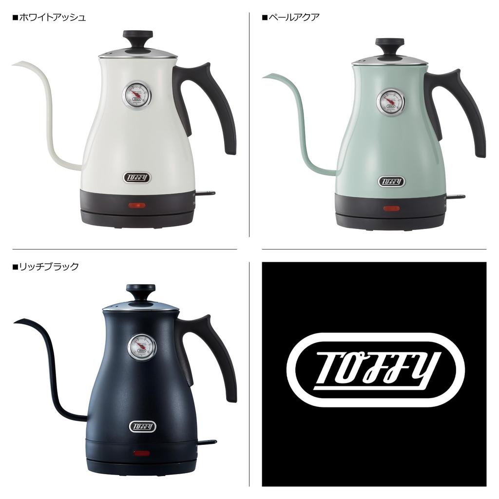 Electric Kettle with Thermometer Suitable Coffee Hand Dry Heating Gooseneck Retro [Toffy] K-KT3 (ash White), Temperature, Drip, Drip, Prevention,