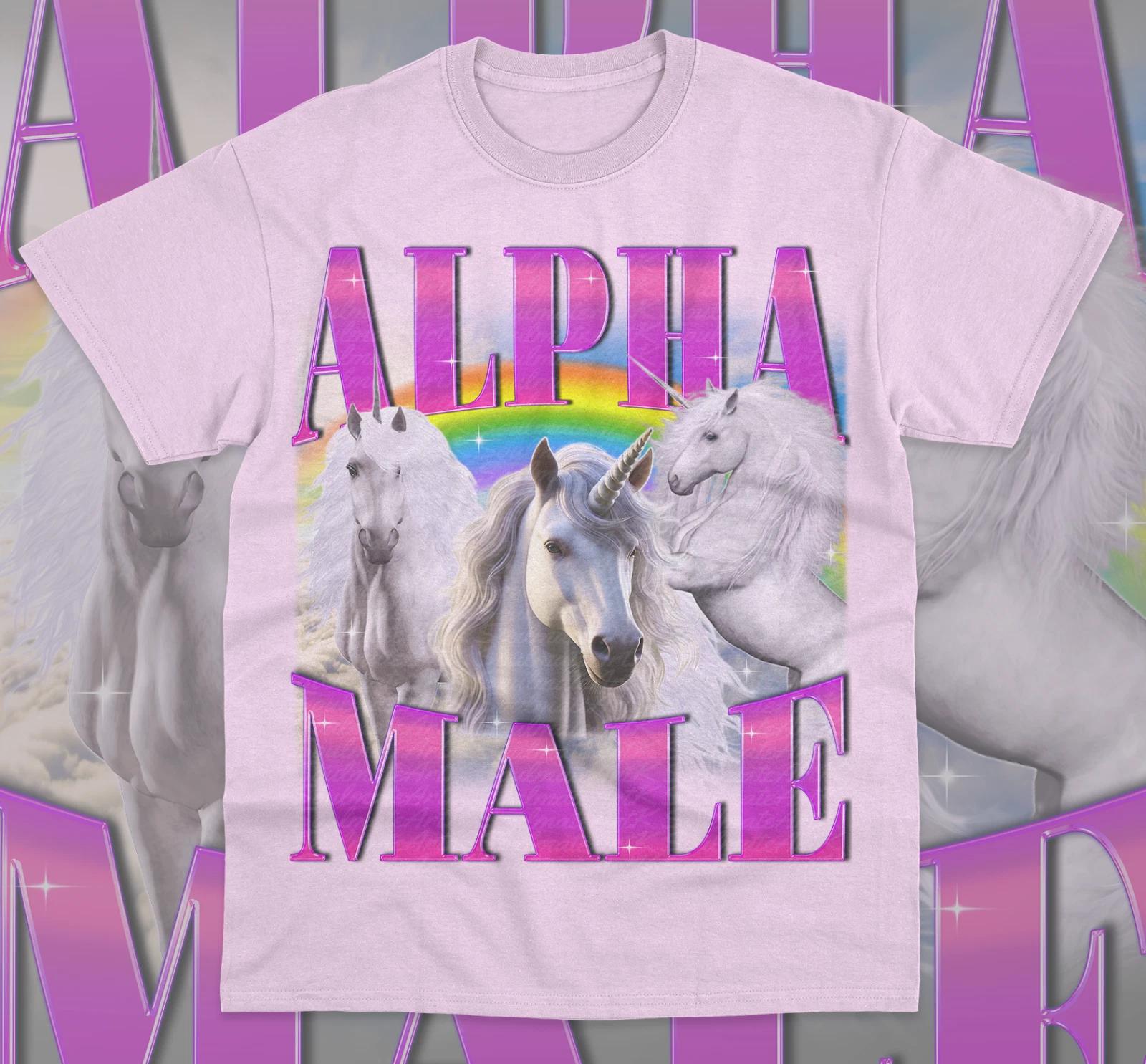 Alpha Male T-Shirt Unicorn Funny Meme Joke Prank Gift Fathers Day Unisex Shirt M