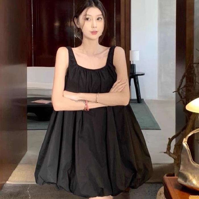 Cold department chic suit 2026 summer comfortable fashion minimalist black sleeveless loose bud dress women's clothing