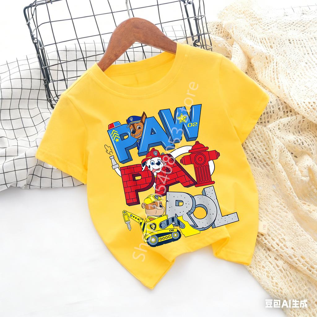 Paws Patrols Cool TShirt Skye Chase Summer Oneck Tops Boy Girl Number Tees Animal Baby Birthday Clothes Cartoon Casuals Tops