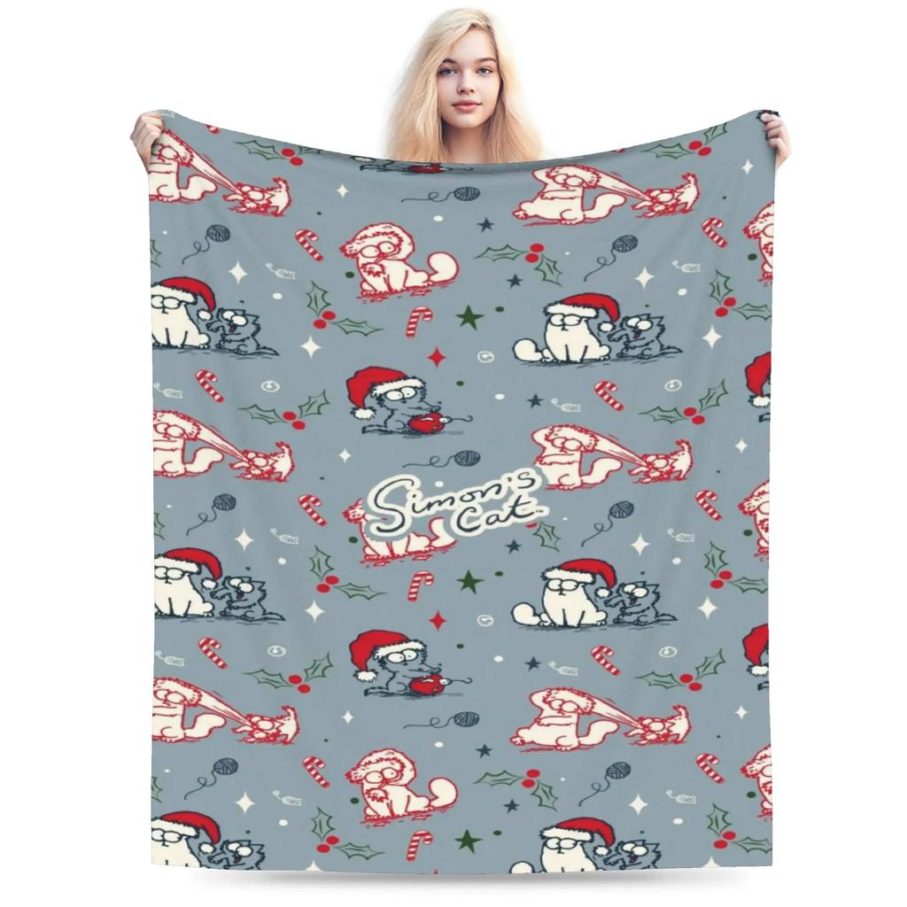 Comfortable Simons Cartoon Cat Blanket Soft Flannel Throw for Bed Sofa Bedroom Decorative Use