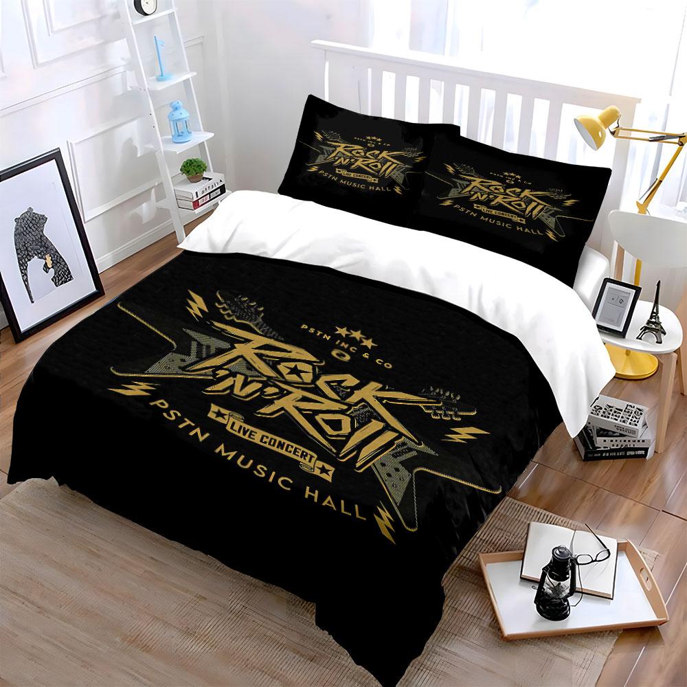 "Rock 'n' Roll text." Bedding sets Duvet cover sets Duvet covers Pillowcases(1 * Duvet Cover 2 * Pillowcases without duvet insert)
