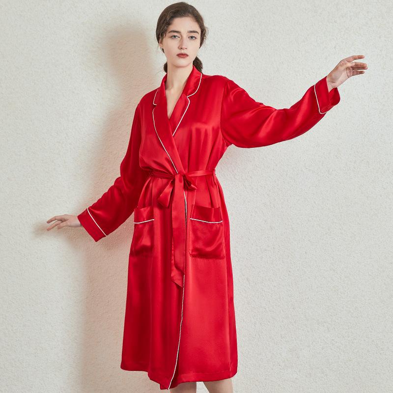 

Шелковый повседневный халат с отворотом, шелковая пижама, сексуальная женская длинная пижама, свадебное платье XL красный