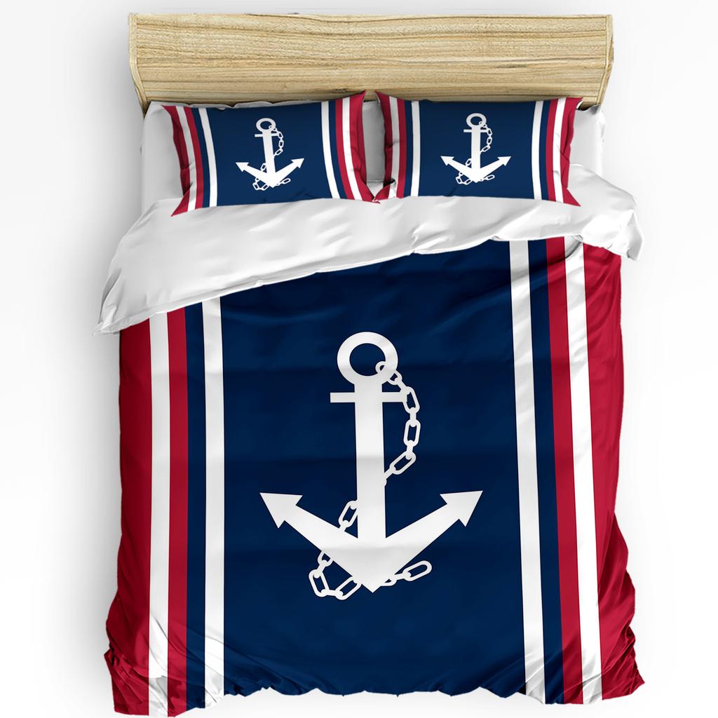 Nautical Anchor Ship Lighthouse Whale Art 3dílná sada povlečení pro manželskou postel Domácí textil Povlak na přikrývku Povlak na polštář Povlak na polštář
