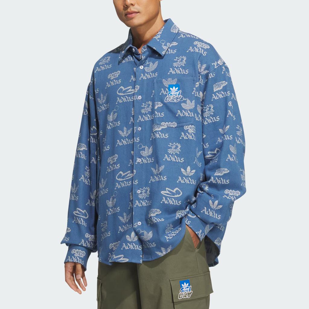 Adidas Originals City Skate Casual Fashion Locker Langarmhemd Herrenhemden Hell-Denim-Blau Weiß JN1662