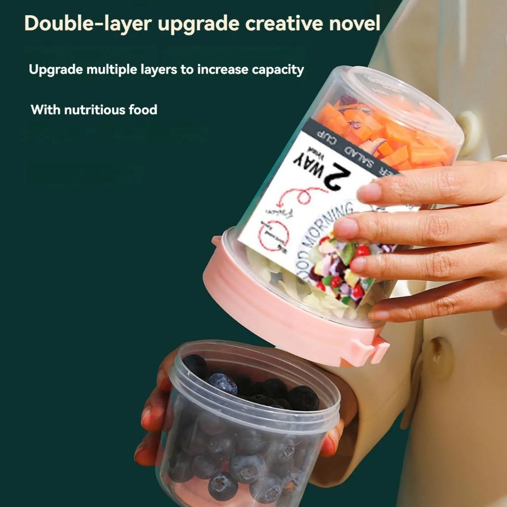 Portable Salad Cup Double Oatmeal Cup Yogurt Nut Fat-Reduced Vegetable Fruit Box Cup with Lid Spoon Breakfast Cup Lunch Box